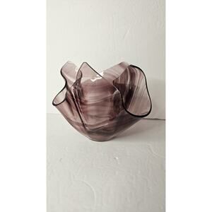 Purple Ribbon Art Glass Handkerchief Bowl Handkerchief Swirl Glass Bowl Purple